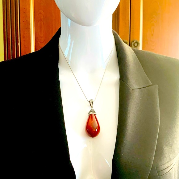 Big Semiprecious stone light brown gem stone pendant necklace rhinestones chain - Picture 7 of 15